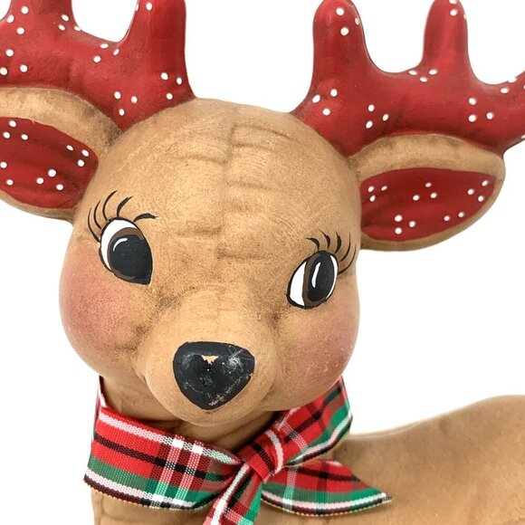 Kimple Deer Reindeer Red Brown Hand Painted Hand Painted 8" long Vintage - Picture 2 of 7